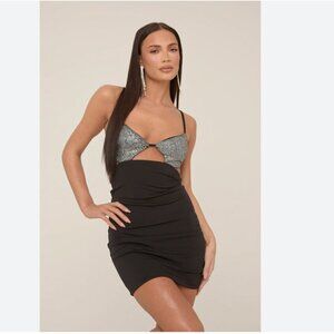 Black Cut Out Sparkle Mini Dress Size Small Bodycon Party Special Occasion